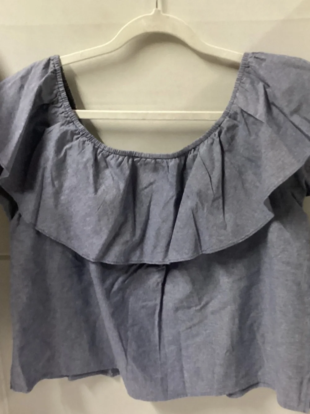 Blue Ruffle Off-Shoulder Blouse plus size - Picture 5 of 5
